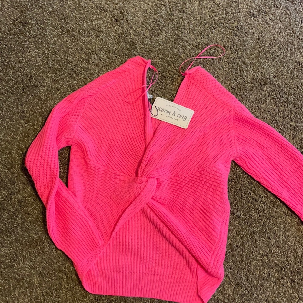 Hot pink V sweater size M